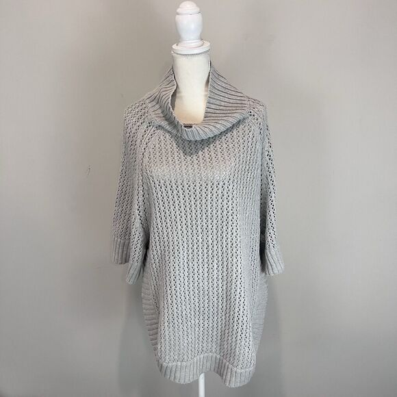 Gray Poncho Style Women’s Sweater S/M Cable Knit Layer - Picture 1 of 8